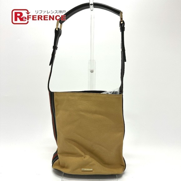 Gucci Leather Bucket Sherry Bag Canvas Shoulder Beige - Picture 1 of 9